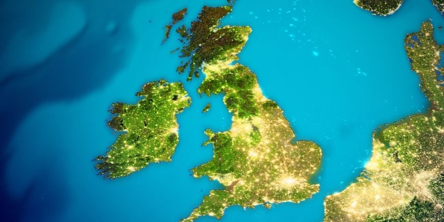 Vista Satelital del Mapa Irlanda y Reino Unido