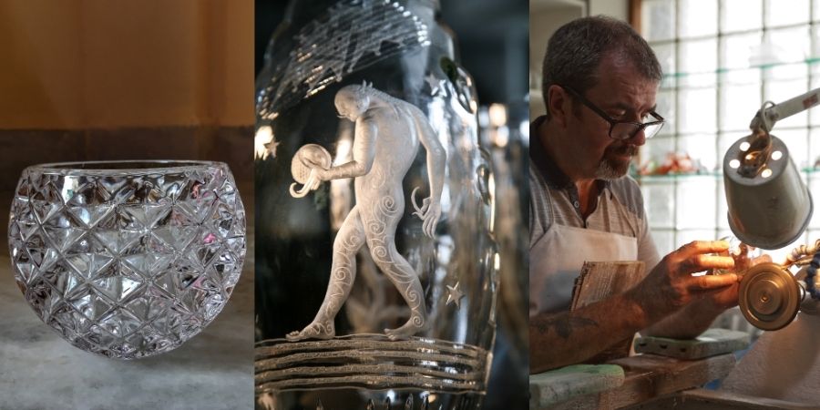 Artesano de Waterford Crystal creando piezas únicas de cristal