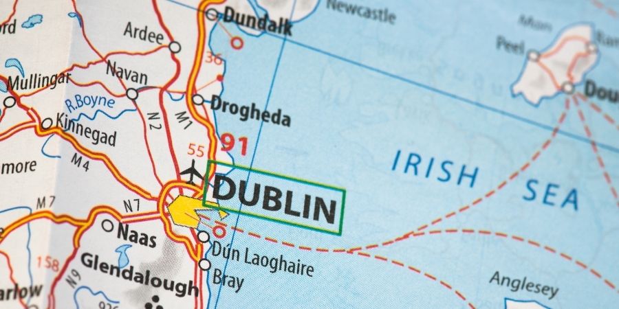 Una vista de Dublin en un mapa